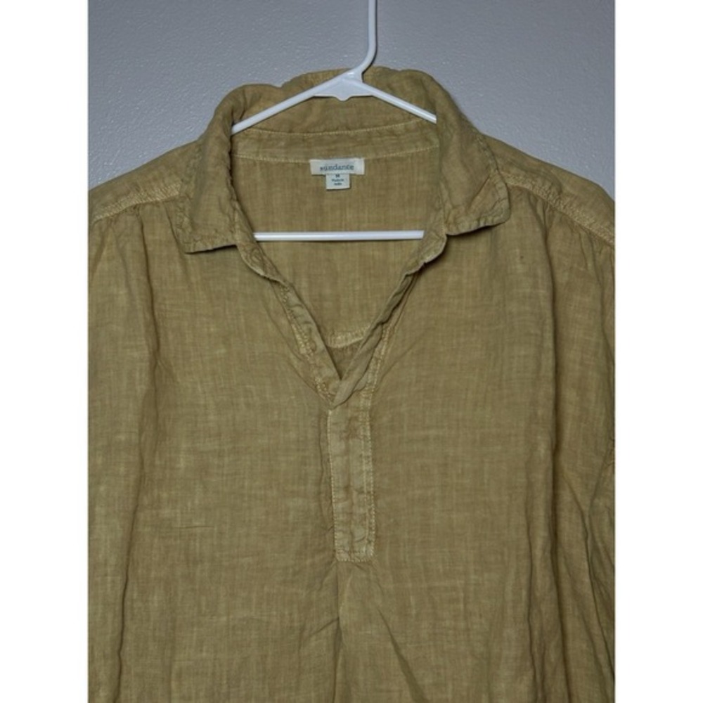 Sundance Roaming Free golden‎ biege Linen LS Blouse Medium V Neck Resort Wear - Picture 4 of 8